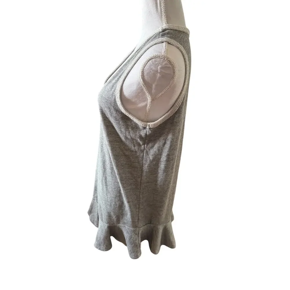 Free People Terry Cloth Babydoll Flounce Hem Mini Dress Gray M